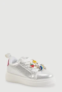 Toddler Girls Beaded Charm Lace Up Metallic Sneakers