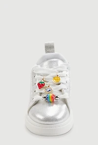 Toddler Girls Beaded Charm Lace Up Metallic Sneakers