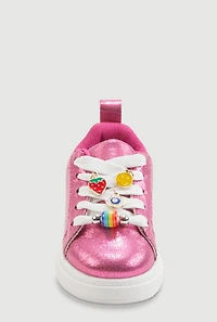 Toddler Girls Beaded Charm Lace Up Metallic Sneakers