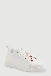 Girls Beaded Rhinestone Charm Lace Up Sneakers