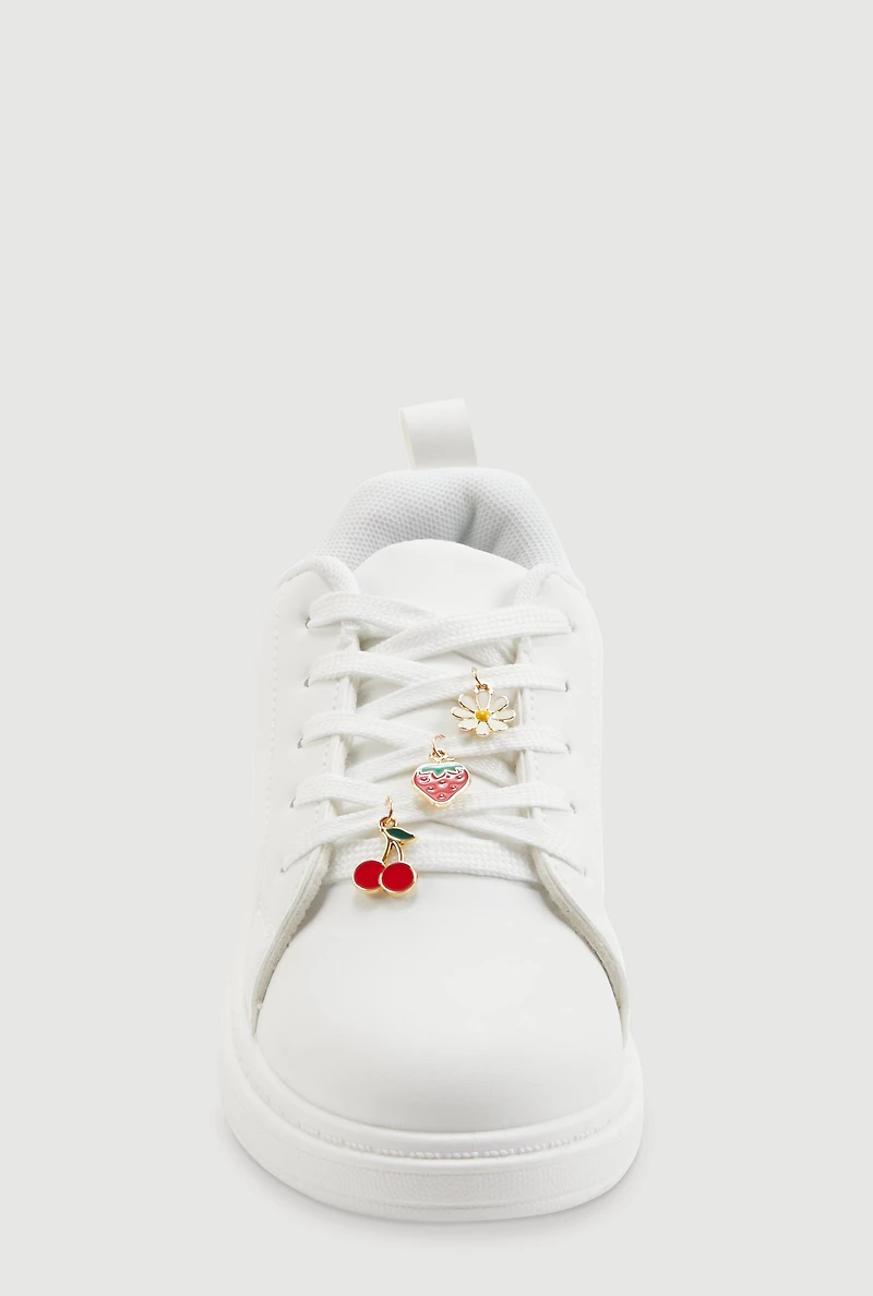 Girls Beaded Rhinestone Charm Lace Up Sneakers