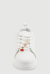 Girls Beaded Rhinestone Charm Lace Up Sneakers