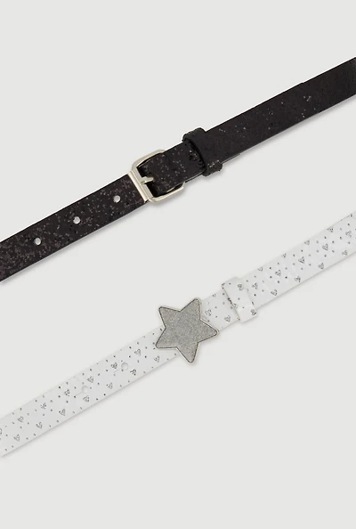 Girls Glittery Star Buckle Detail Belts 2 Pack