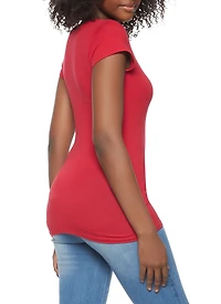 Womens Solid Crew Neck Tee, Red, Size S