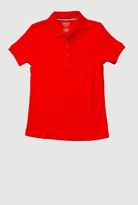 French Toast Girls 4-6x Short Sleeve Picot Trim Polo Shirt, Red, Size S