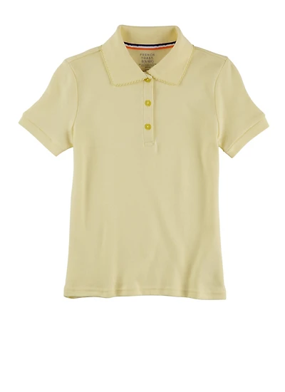 French Toast Girls 4-6x Scalloped Collar Interlock Polo Shirt, Yellow, Size 4-5