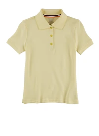 French Toast Girls 4-6x Scalloped Collar Interlock Polo Shirt, Yellow, Size 6-6X