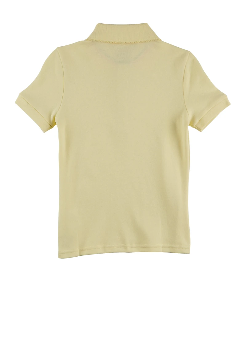 French Toast Girls 4-6x Scalloped Collar Interlock Polo Shirt, Yellow, Size 6-6X