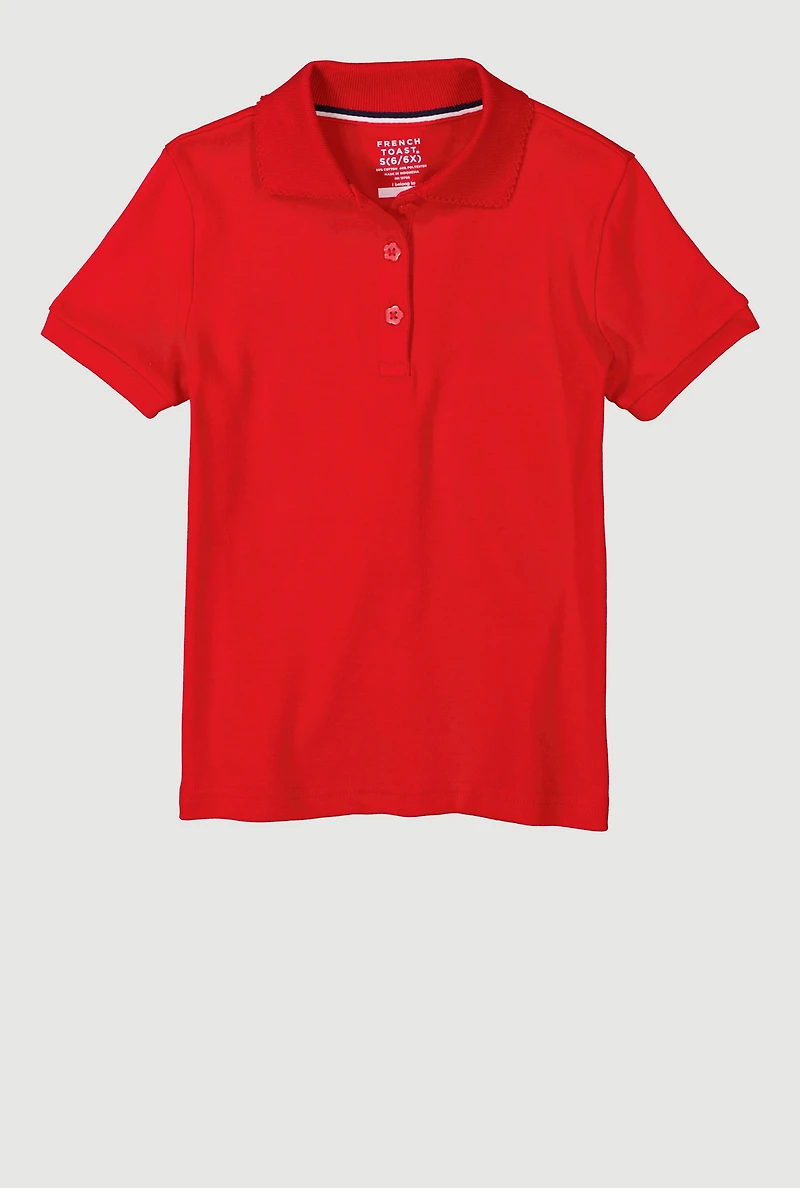 French Toast Girls 4-6x Picot Trim Short Sleeve Polo Shirt, Red, Size XS