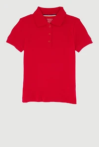 French Toast Girls 4-6x Picot Collar Short Sleeve Interlock Polo, Red,
