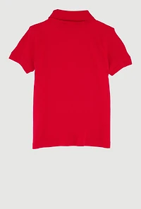French Toast Girls 4-6x Picot Collar Short Sleeve Interlock Polo, Red,