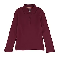 French Toast Girls 4-6x Solid Long Sleeve Interlock Polo Shirt, Burgundy, Size 4-5