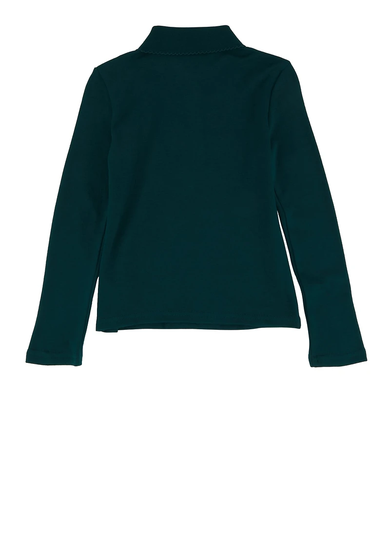 French Toast Girls 7-16 Solid Long Sleeve Interlock Polo Shirt, Green, Size 6-6X