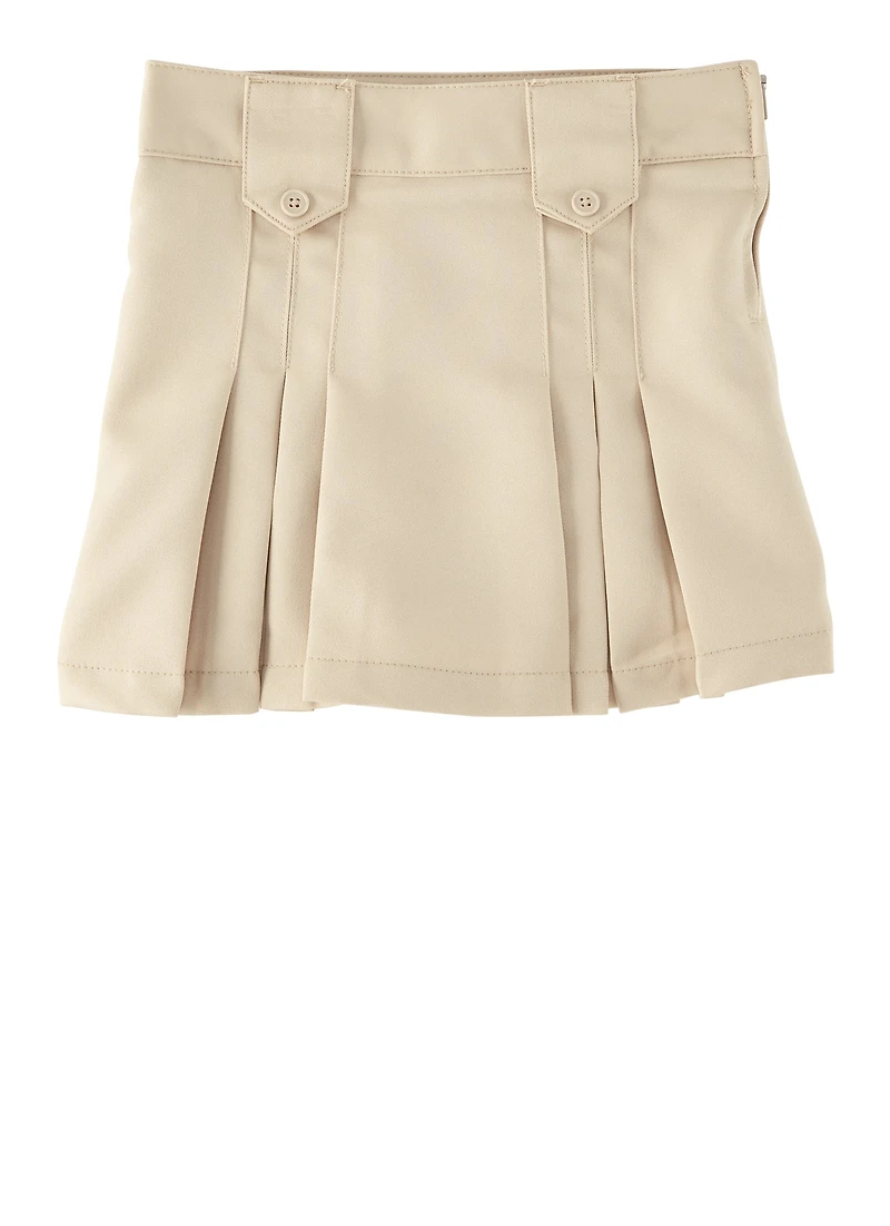 French Toast Girls 4-6x Front Pleated Tab Skirt, Khaki,