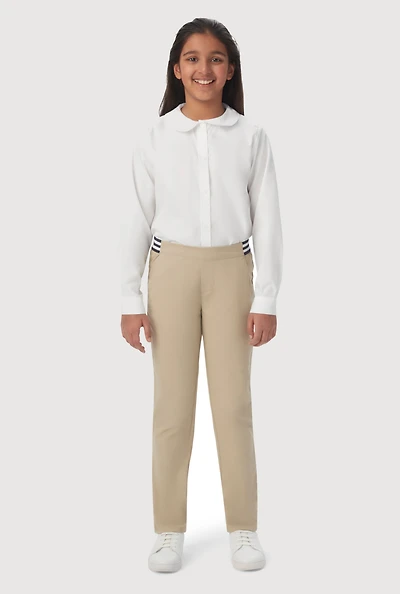 French Toast Girls 4-6x Striped Band Straight Leg Khaki Pants, Khaki, Size 6X