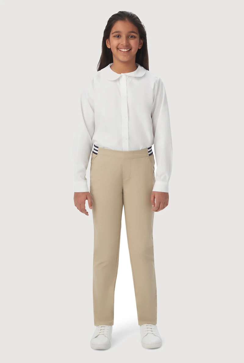 French Toast Girls 4-6x Striped Band Straight Leg Khaki Pants, Khaki,