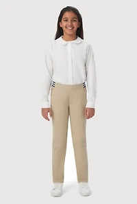 French Toast Girls 4-6x Striped Band Straight Leg Khaki Pants, Khaki,