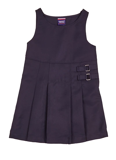 French Toast Girls 4-6x Double Buckle Pleated Jumper, Blue,