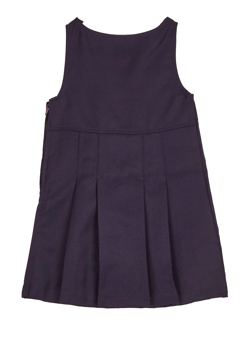 French Toast Girls 4-6x Double Buckle Pleated Jumper, Blue,