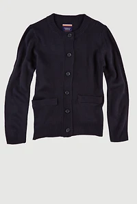 French Toast Girls 4-6x Crew Neck Pocket Cardigan, Blue, Size 4-5