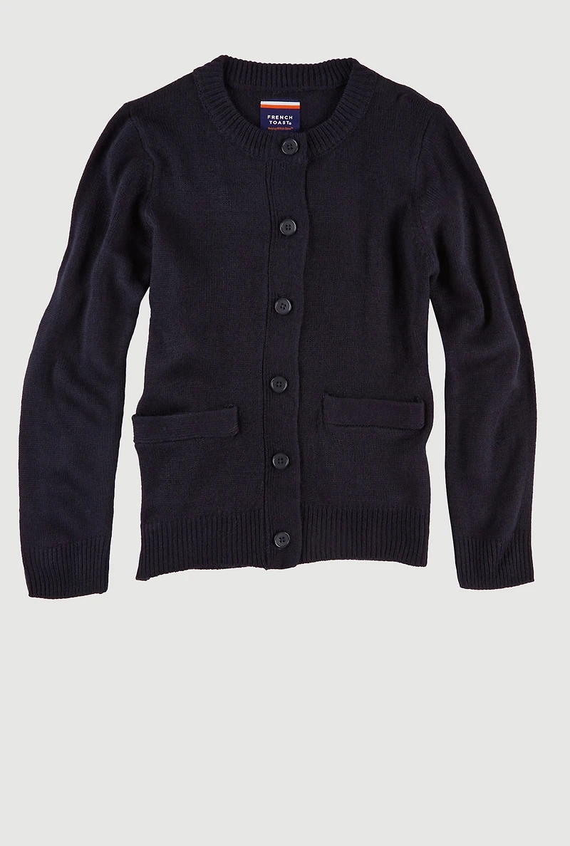 French Toast Girls 4-6x Crew Neck Pocket Cardigan, Blue, Size 4-5