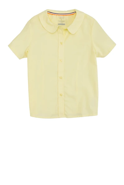 French Toast Girls 4-6x Peter Pan Collar Short Sleeve Shirt, Yellow, Size 14