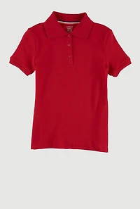 French Toast Girls 7-16 Solid Scalloped Collar Interlock Polo Shirt, Red, Size 10-12