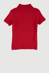 French Toast Girls 7-16 Solid Scalloped Collar Interlock Polo Shirt, Red, Size 10-12