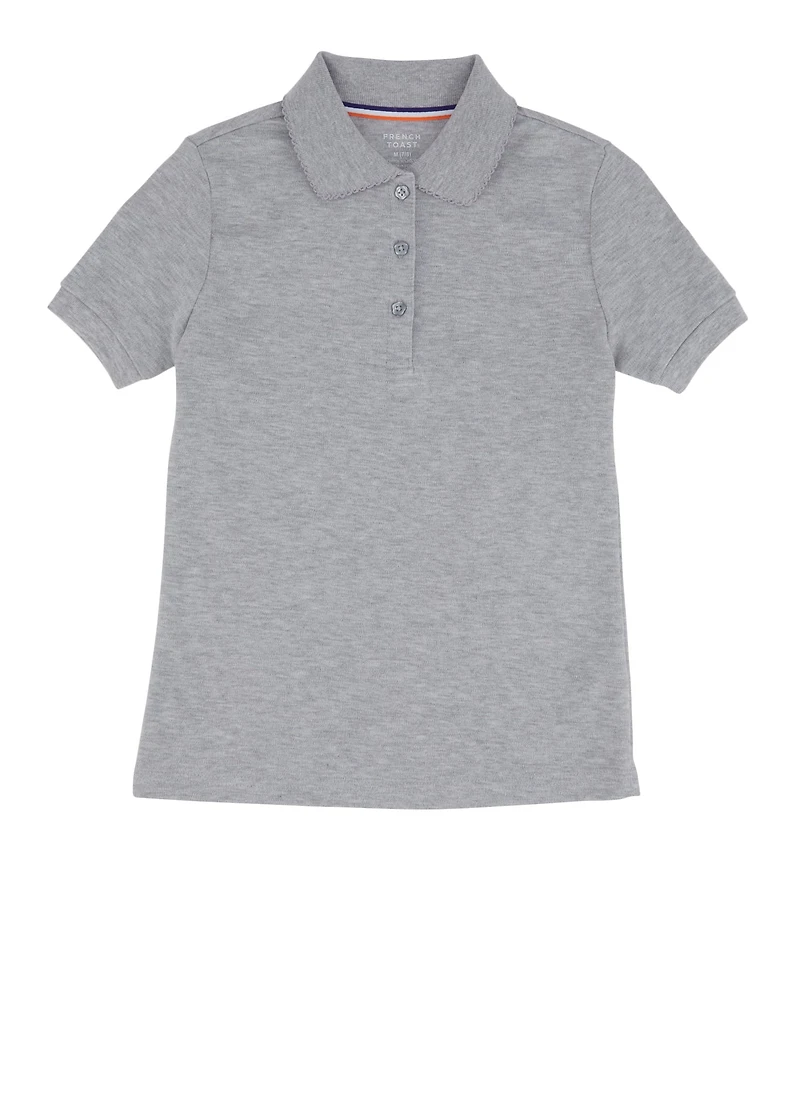 French Toast Girls 7-16 Scalloped Collar Interlock Polo Shirt, Grey, Size 14-16