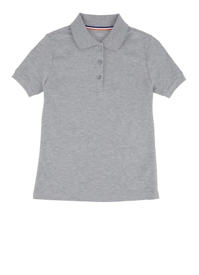French Toast Girls 7-16 Scalloped Collar Interlock Polo Shirt, Grey, Size 14-16