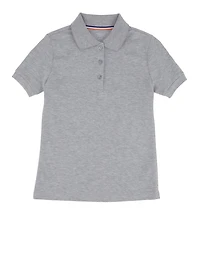 French Toast Girls 7-16 Scalloped Collar Interlock Polo Shirt, Grey, Size 14-16