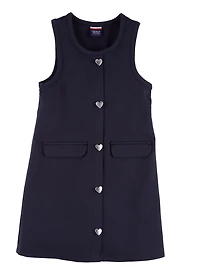 French Toast Girls 7-16 Heart Button Front Pocket Jumper, Blue, Size 14-16