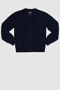 French Toast Girls 7-16 Crew Neck Cardigan, Blue, Size M