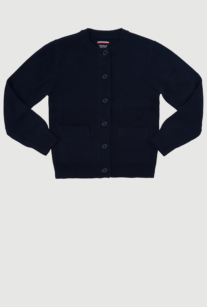 French Toast Girls 7-16 Crew Neck Cardigan, Blue,