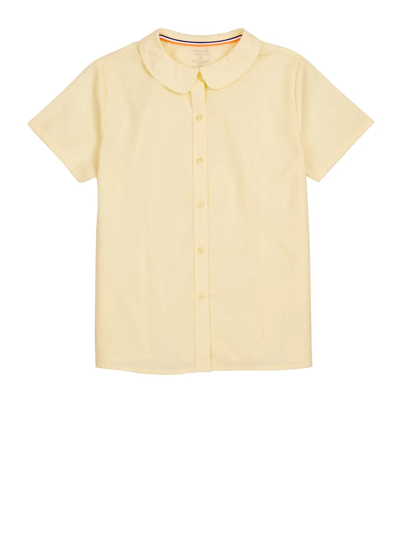 French Toast Girls 16-20 Peter Pan Collar Button Front Shirt, Yellow, Size 16