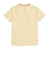 French Toast Girls 16-20 Peter Pan Collar Button Front Shirt, Yellow, Size 16