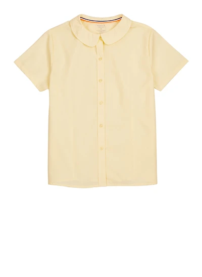 French Toast Girls 16-20 Peter Pan Collar Button Front Shirt, Yellow, Size 20
