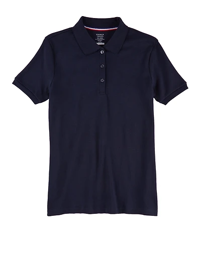 French Toast Girls 16-20 Picot Collar Polo Shirt, Blue, Size 18-20H
