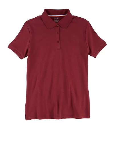 French Toast Girls 16-20 Picot Collar Short Sleeve Polo Shirt, Burgundy, Size 18-20H