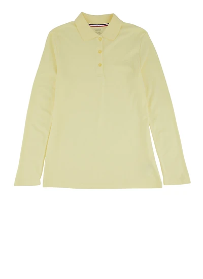 French Toast Girls 16-20 Picot Collar Long Sleeve Polo Shirt, Yellow, Size 18-20H