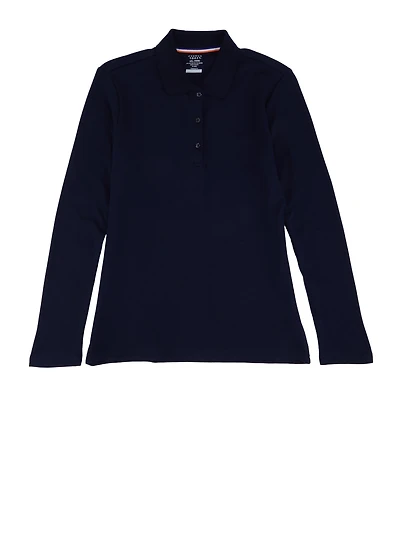 French Toast Girls 16-20 Long Sleeve Polo Shirt, Blue, Size 18-20H