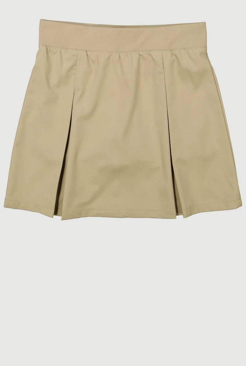 French Toast Girls 16-20 Bow Kick Pleated Skort, Khaki,