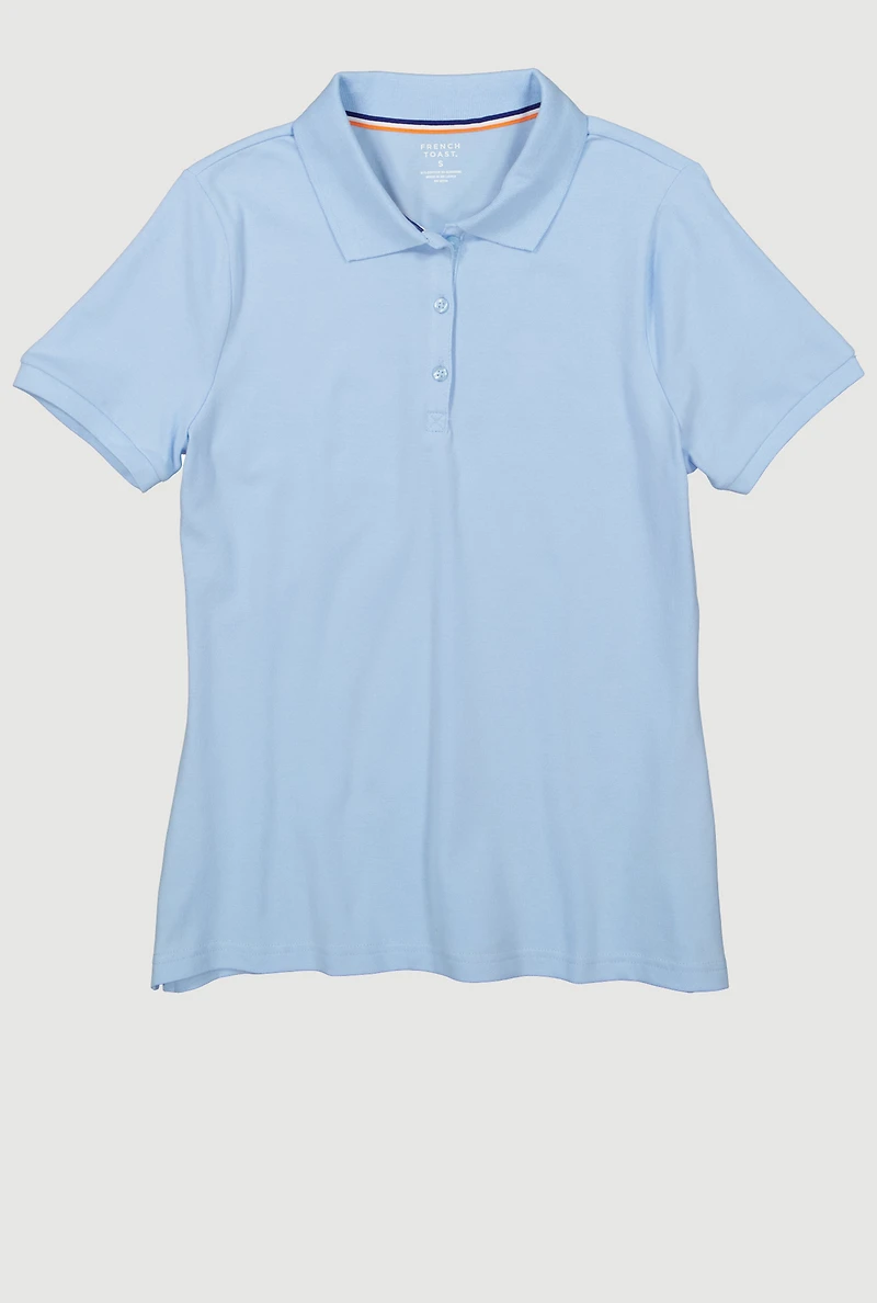 French Toast Junior Short Sleeve Pique Polo Shirt, Blue, Size L