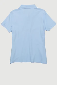 French Toast Junior Short Sleeve Pique Polo Shirt, Blue, Size L