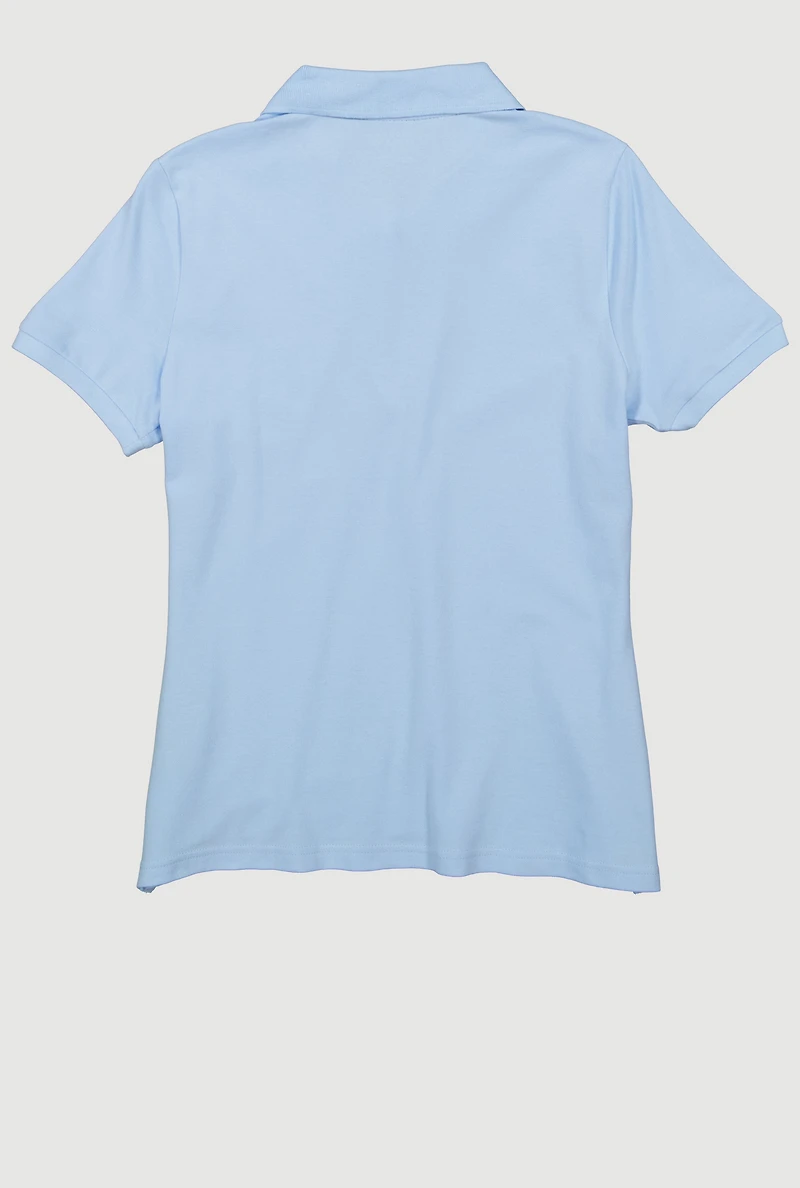 French Toast Junior Short Sleeve Pique Polo Shirt, Blue, Size S