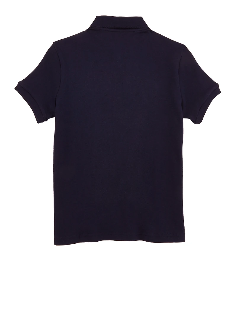 French Toast Girls Plus Size 10-20 Picot Polo Shirt, Blue, Size 10-12P