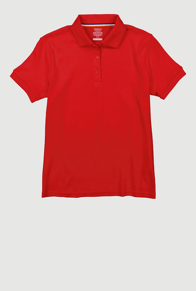 French Toast Girls Plus 10.5-20.5 Picot Collar Polo, Red,