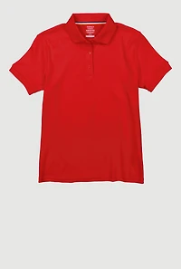 French Toast Girls Plus Size 10.5-20.5 Picot Collar Polo, Red, Size 18-20