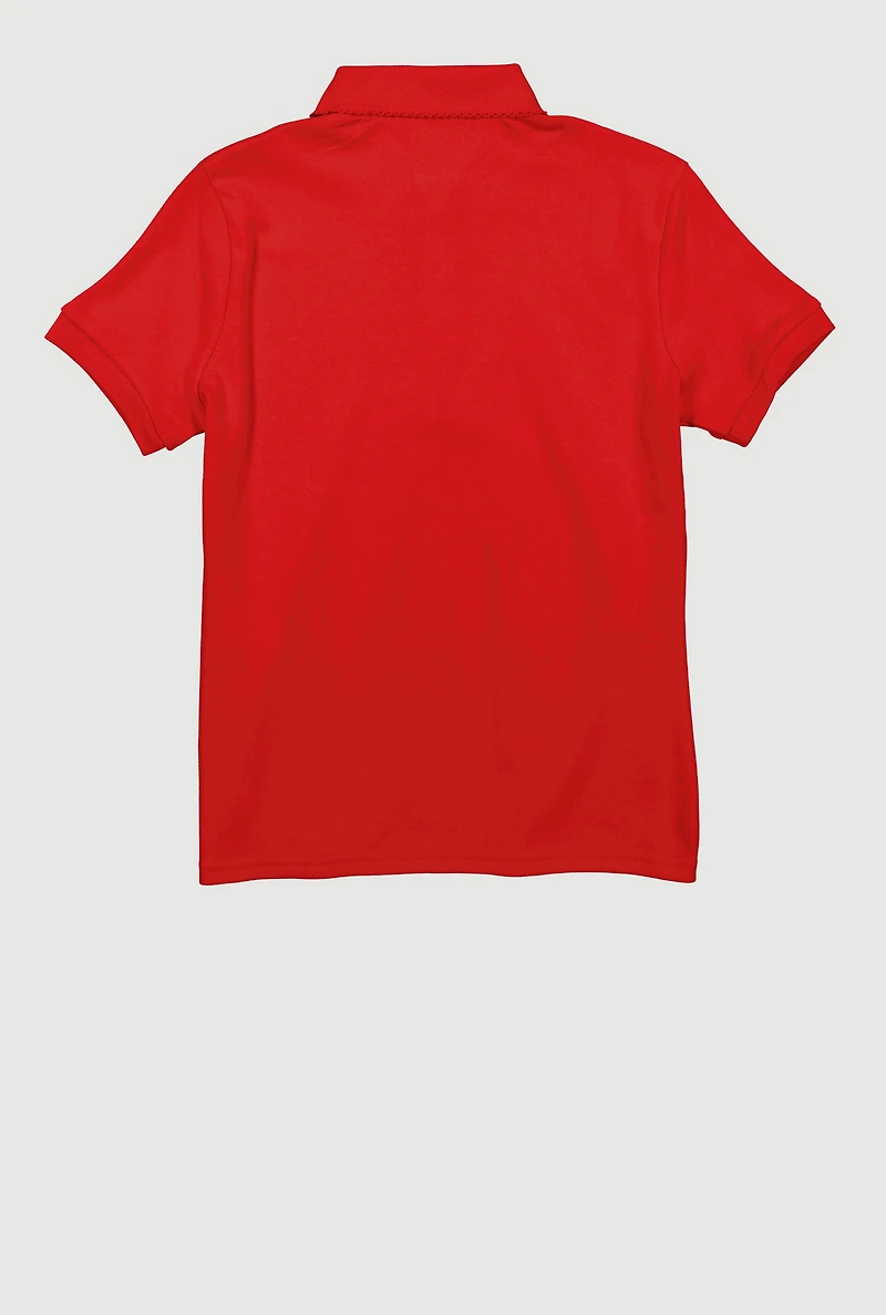 French Toast Girls Plus Size 10.5-20.5 Picot Collar Polo, Red, Size 10-12P