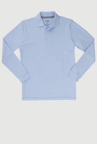 French Toast Boys 4-7 Long Sleeve Pique Polo, Blue, Size XS